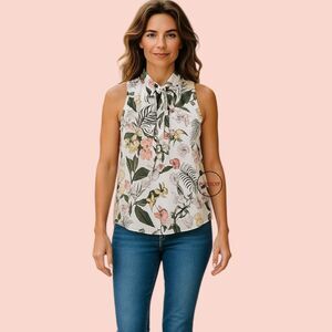 Liz Claiborne Floral Keyhole Sleeveless Top Petite Medium